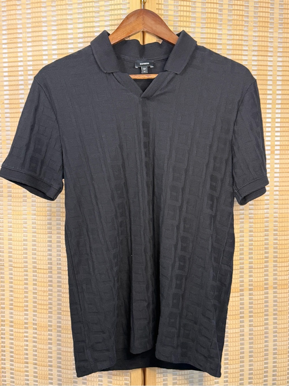 Express Men’s Black Textured Sleeve Polo Shirt XS